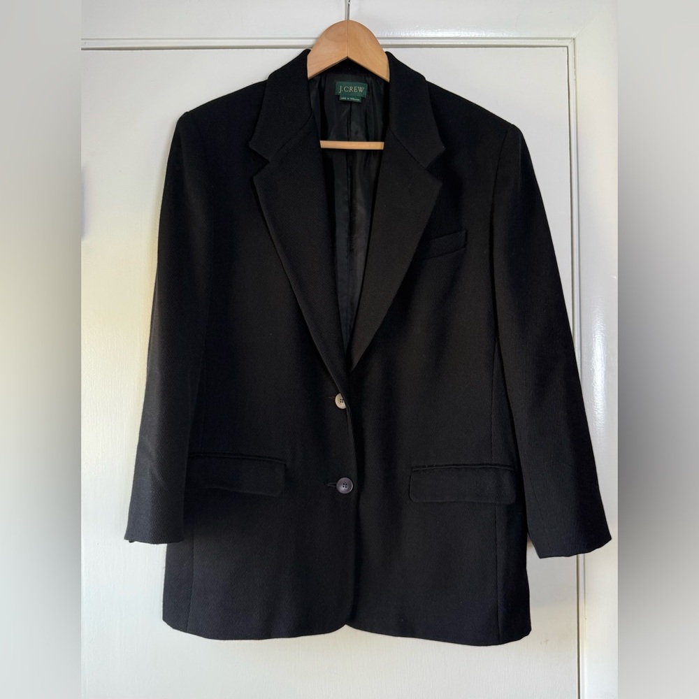 J. Crew Women’s Blazer Jacket Solid Black 100% Wool Ribbed Textured Size 12